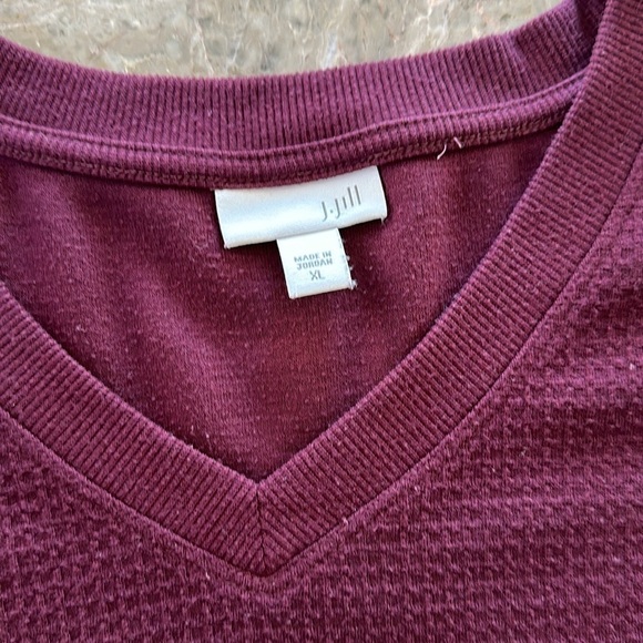 J Jill Shift Dress Burgundy Waffle Knit Zip Pockets V-Neck Long Sleeve, XL - Picture 6 of 9